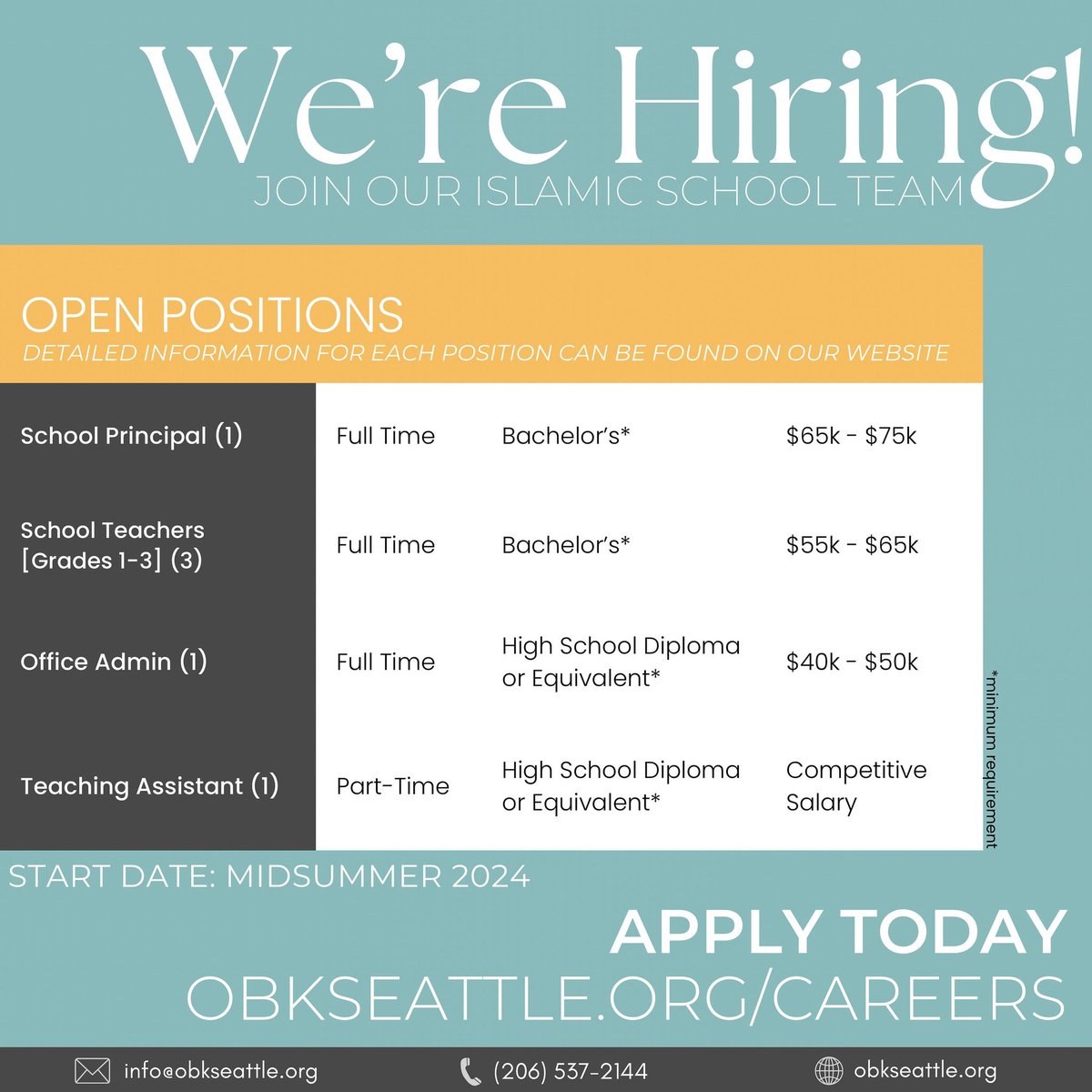 WorkHalal's tweet image. Omar Bin Al-Khattab Islamic Center is Hiring!
Seattle, WA
facebook.com/photo/?fbid=82…