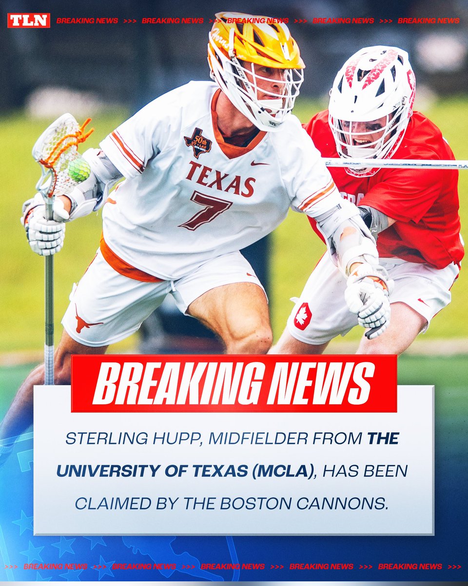 TLN 🥍 (@lacrossenetwork) on Twitter photo 🚨 BREAKING NEWS 🚨
Sterling Hupp, a standout midfielder from the University of Texas, has officially been claimed by the <a href="/PLLCannons/">Boston Cannons</a>
<a href="/MCLA/">MCLA</a> ➡️ <a href="/PremierLacrosse/">Premier Lacrosse League</a> 🚨 BREAKING NEWS 🚨
Sterling Hupp, a standout midfielder from the University of Texas, has officially been claimed by the <a href="/PLLCannons/">Boston Cannons</a>
<a href="/MCLA/">MCLA</a> ➡️ <a href="/PremierLacrosse/">Premier Lacrosse League</a>