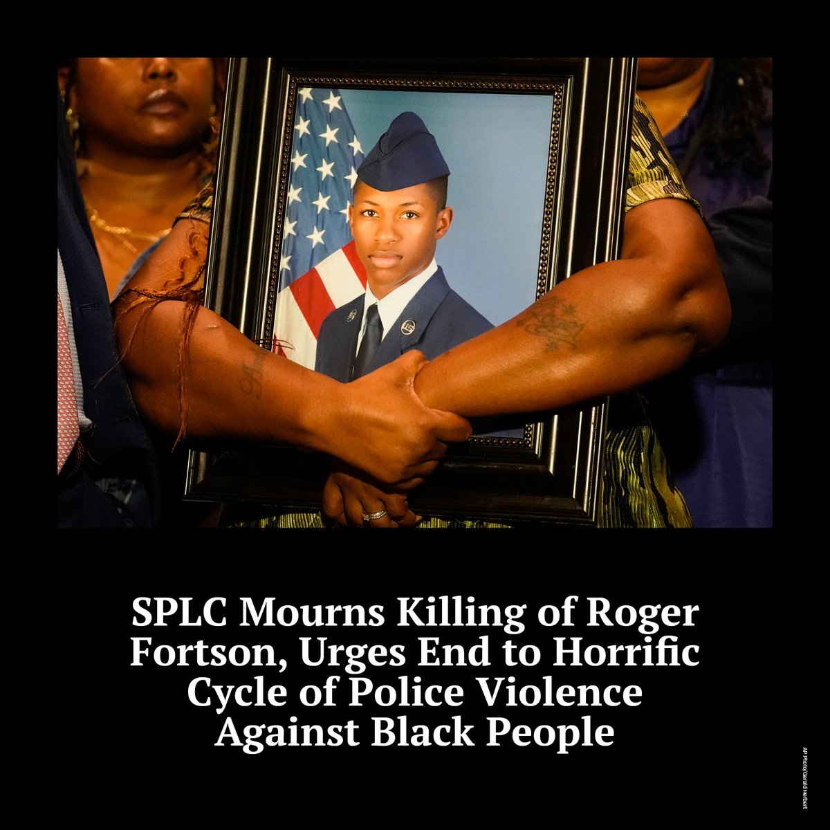 The SPLC is calling for a full investigation into the killing of Roger Fortson, a Black airman in the U.S. Air Force, by sheriff’s deputies in Florida. We urge police departments across the U.S. to address the scourge of anti-Blackness in policing. bit.ly/44DESFW