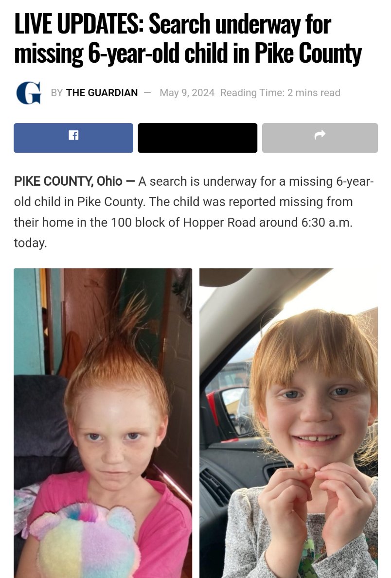 #OpChildSafety #PikeCounty #Ohio #AriesMarieFlannery 

LET'S HELP THIS LIL GIRL GET BACK HOME✊

share.newsbreak.com/6u4hg7u6