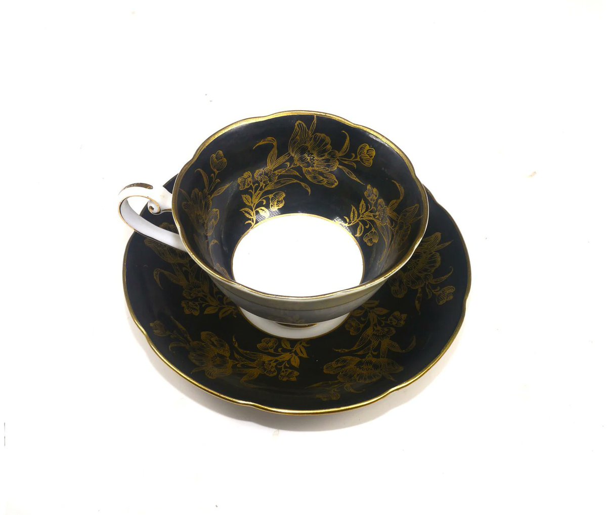 Woodville China black and gold florals cup and saucer set. Bone china Japan. etsy.me/4dBFPSU via @Etsy #BuyfromGroovy #antiqueshop #tableware #tabledecor #teatime #teaset #WoodvilleChina #Woodvilleblackgold #giftformom #MothersDay #EtsySellers