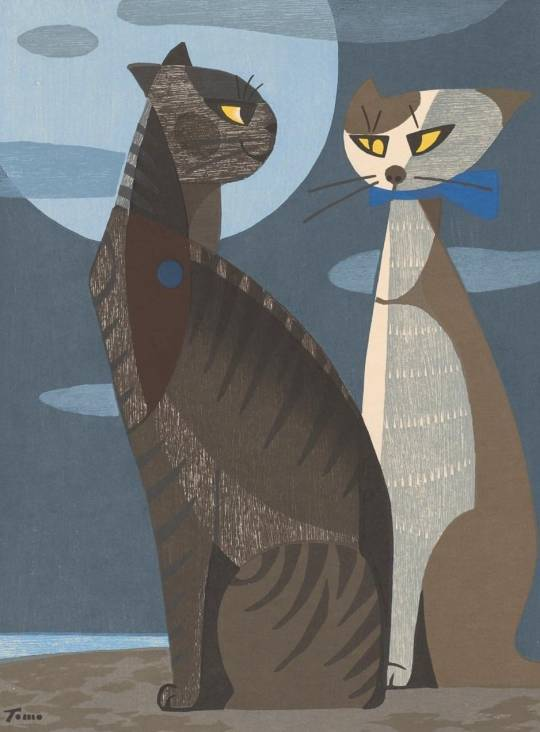Tomoo Inagaki (Japanese, 1902 - 1980) Cats in the Moonlight