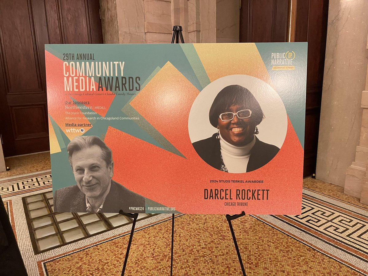 Congratulations to all of the 2024 @PublicNarrative Community Media Award winners! I’m so proud to have nominated @DarcelTribune who is taking home a Studs Terkel tonight!