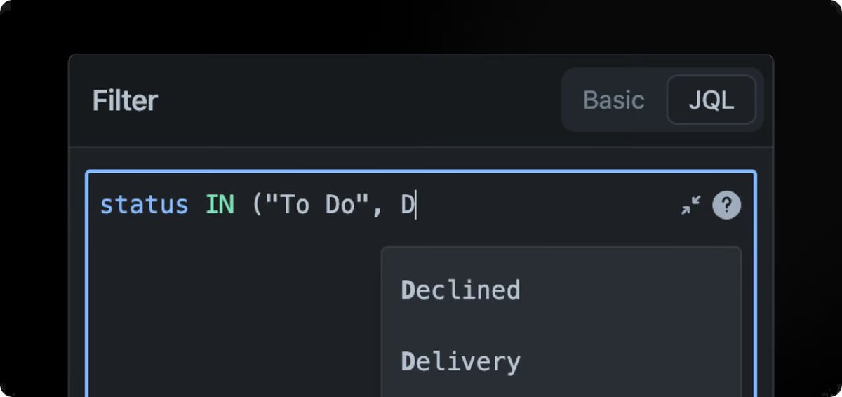 released_so's tweet photo. 🆕 Filters and JQL for Roadmaps

Filters are here, and more powerful than ever. In addition to the basic filter options that you already know from the Changelog, we also added a new JQL (Jira Query Language) mode for even more flexibility. https://t.co/JYcarVxKUm