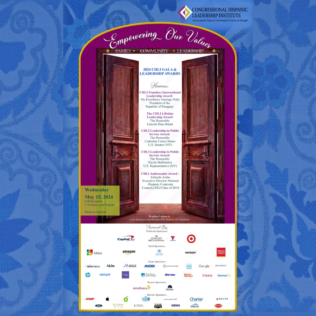 This year’s CHLI honorees include: His Excellency @SantiPenap, President of Paraguay: Founders International Leadership Award @LincolnDBalart: Lifetime Leadership Award @SenCortezMasto & @RepMalliotakis: Leadership in Public Service Award @eduardoarabu: Ambassador Award