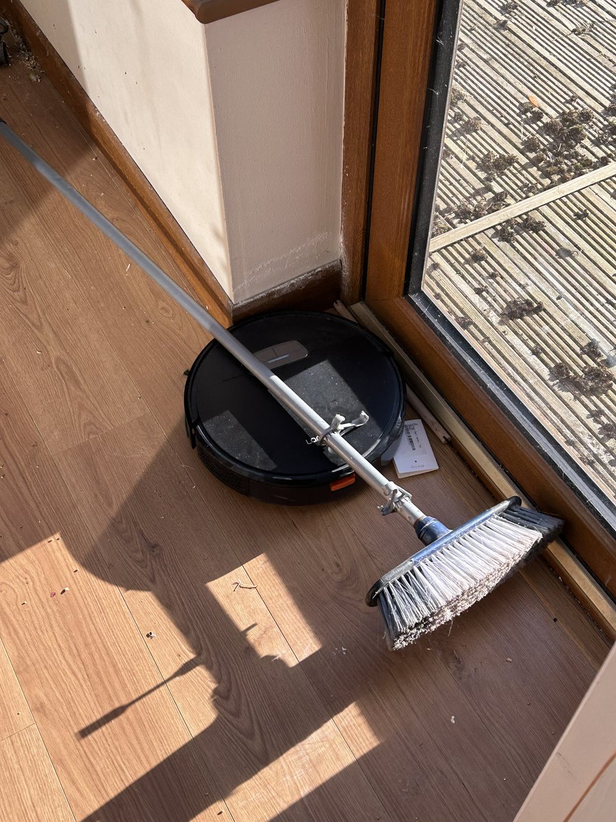 Jen_jayne's tweet photo. Heard a clatter in the conservatory earlier.  Turns out my vacuum wanted to be extra-thorough and picked up the broom too…. 😂😂😂 https://t.co/L4HpdJdK9g