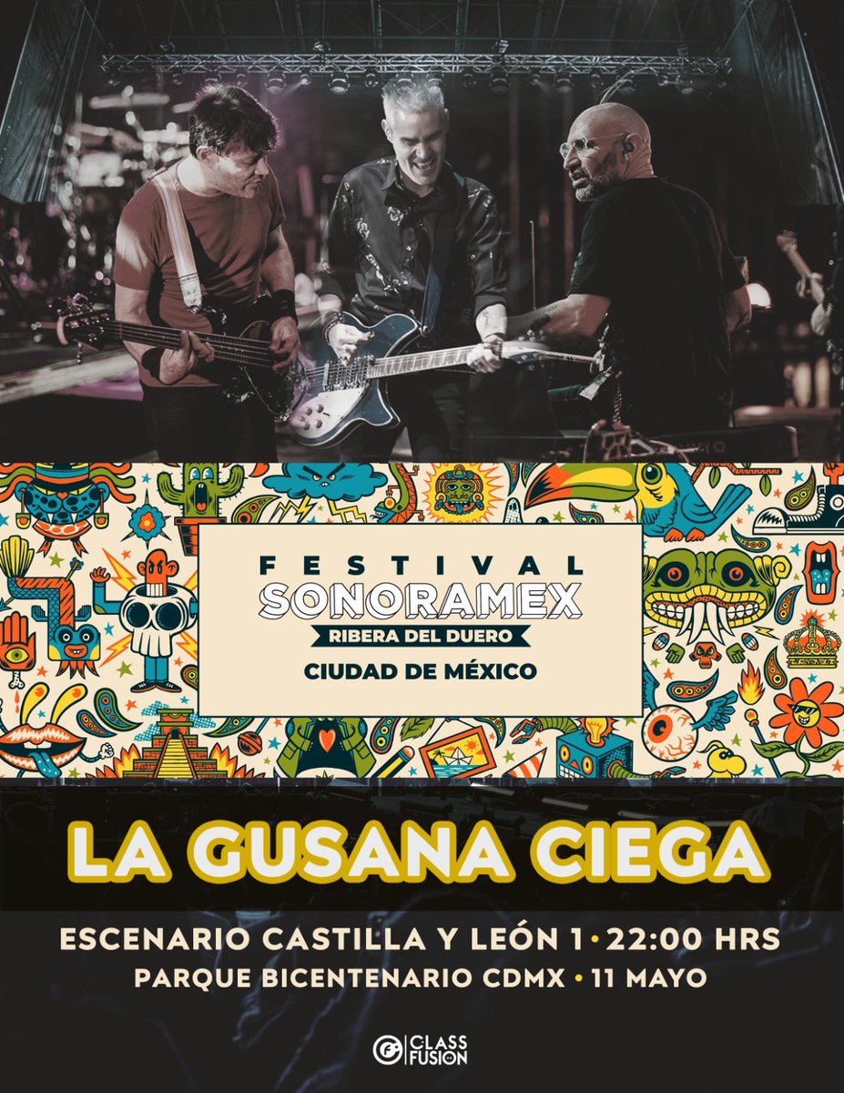 No te lo puedes perder!🐛 Recordándoles que este 11 de mayo estará @lagusanaciega en el @sonoramex_festival a las 10:00pm en el escenario Castilla y León 🎶