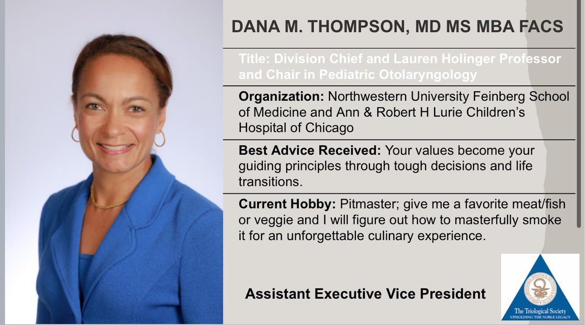 Continuing our countdown to the 2024 @Triological meeting at @__COSM! Introducing the amazing Dr. Dana Thompson @kidsentdoc from @LurieChildrens @NUFeinbergMed!! #PedsENT #ENTSurgery #Triological #Trio2024 #COSM2024