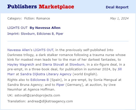 I'm a bit late reporting this new deal. I'm so thrilled for Navessa and can't wait for you all to read. I'm definitely on the hunt for more #DarkRomance 🖤#MSWL