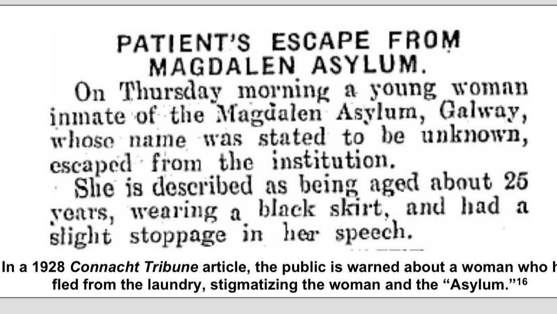 The @CTribune dated 25th August 1928 reported a young woman aged “about” 25 had escaped from the #Galway #MagdalenLaundry. ⬇️ I hope she made it to safety. A bell sounded to alert the neighbourhood upon escape; Many were returned to the Laundry by Gardai. 💔
