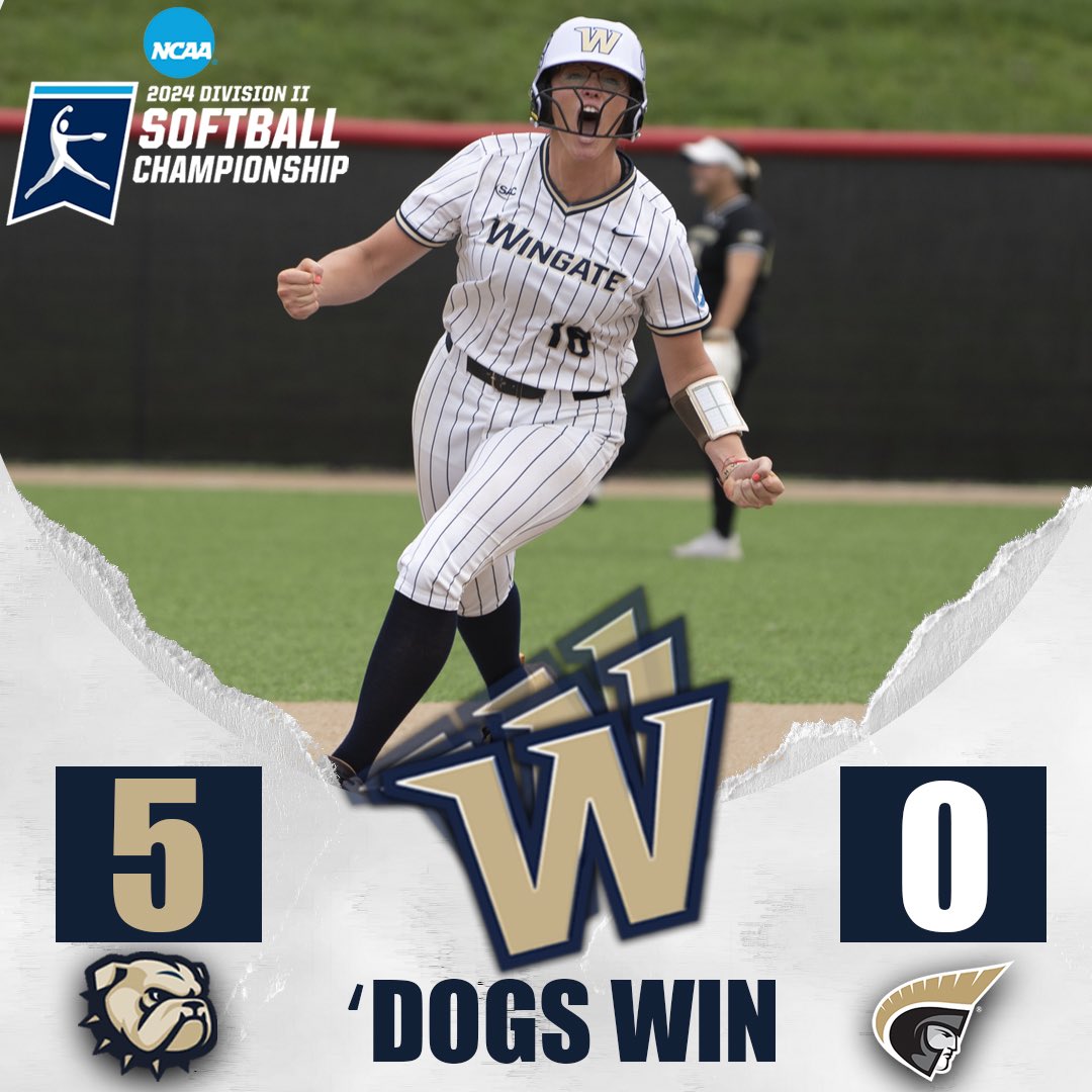 BULLDOGS WIN!!!!! #7 @WingateSoftball opens NCAA Tourney play by shutting out Anderson! Hali Scott tossed a 2-hitter and blasted a 2-run bomb! Hobgood added 3 hits, an RBI & a run scored! ‘Dogs back in action Friday at 10:30! #OneDog