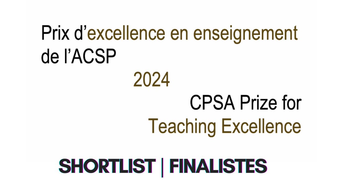 🏆Congrats shortlisted 2024 CPSA Teaching🏆! @AliSmith_UdeM @UofT_PolSci @drvalvez @KwantlenU 👉CITATIONS conta.cc/3QDHrli 🔴Jury A-M D'Aoust @SciencePo_UQAM G Flynn @McMasterSocSci E Jacquet @CS_SFU