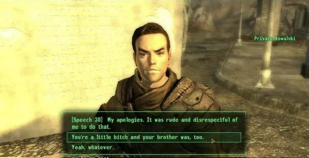 The Dialogue in Fallout New Vegas is so unhinged 💀

Here are some of my faves, got any of your own?
