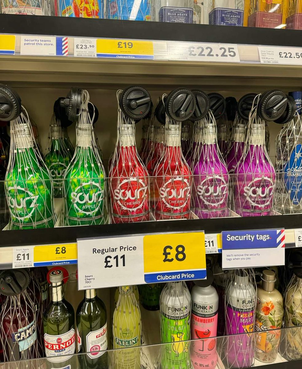 You know the UK is a mess when you’ve got to lock up the cheap Sourz bottles in a security mesh tag! 🤦🏻‍♂️😂