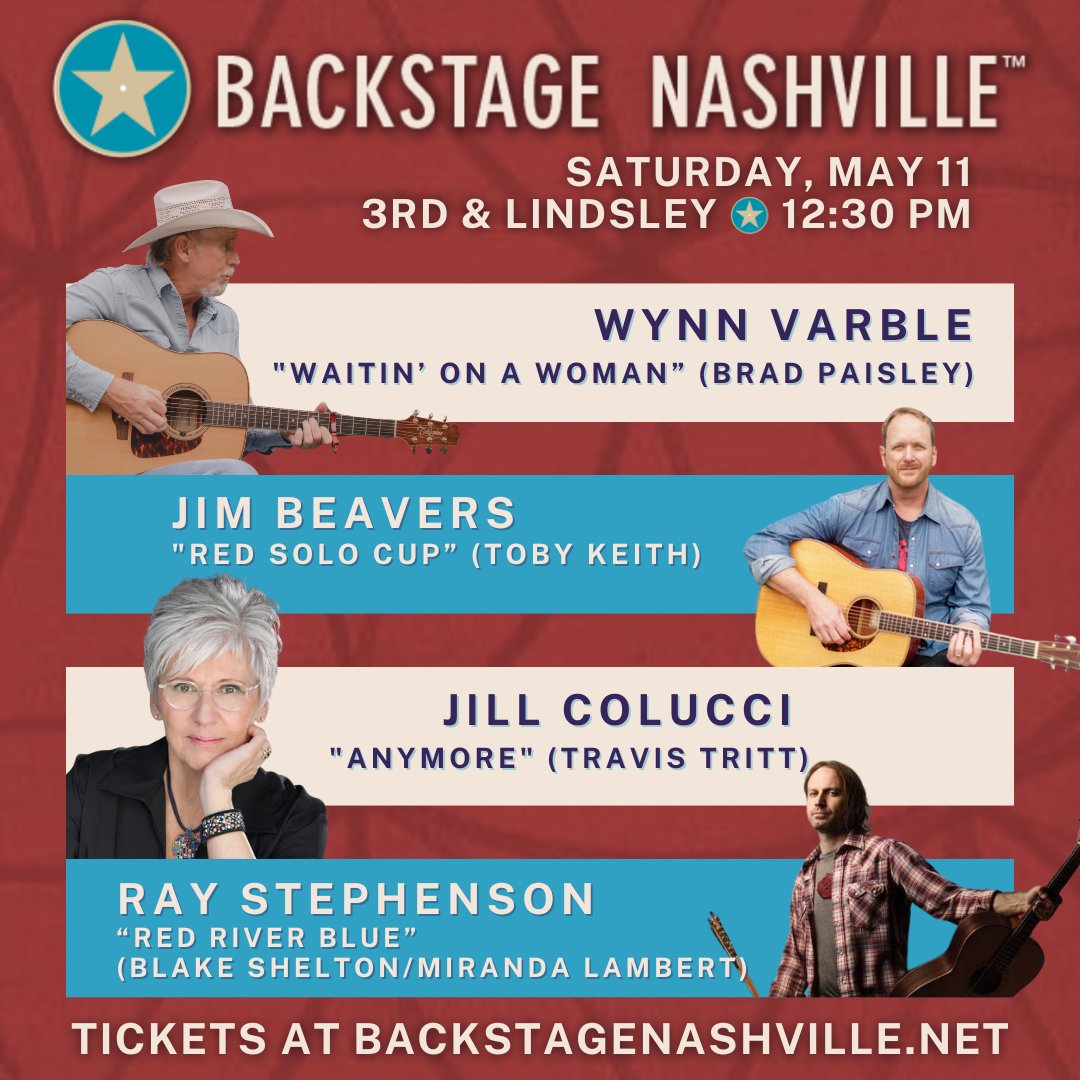 Do you love songs like #WaitinOnAWoman, #ImGonnaBeSomebody or #RedSoloCup? Hear the songwriters who created these hits (& more) at Backstage Nashville at @3rdAndLindsley! A full lunch menu is served at 11AM when the doors open. All ages welcome! Get 🎟️ at bit.ly/BSNMay11