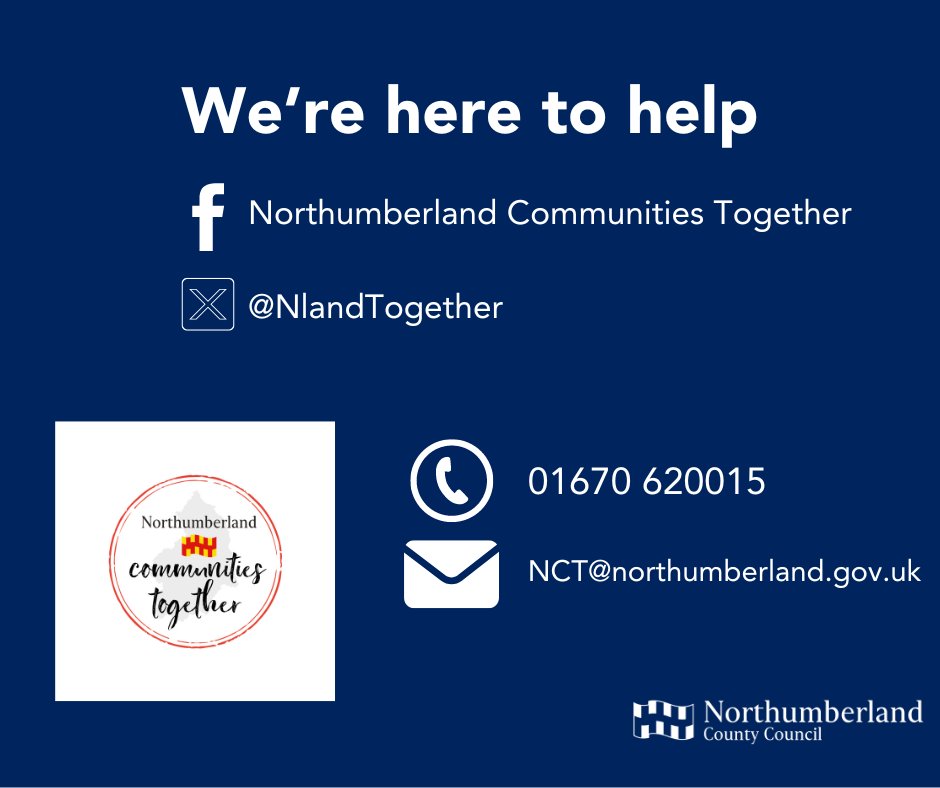 Do you know someone who is struggling? Our Northumberland Communities Together Team are here to help! The team are happy to support you in lots of ways. Their dedicated page @nlandtogether is monitored from 9am-5pm Monday to Friday to offer confidential support and advice.