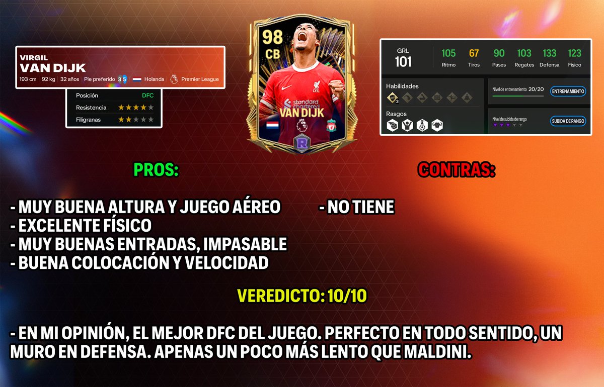 Review de VVD TOTS, probado a rango morado y 20 entrenamientos. El mejor defensa del juego, una muralla. Probado en todos los modos, y rinde excelente.

@ADRIANEF_OF @tutiofifa @FirstHalfYT @HDWolvie @KJavierFM @JiaxiangLi11 #eafcmobile #fifamobile