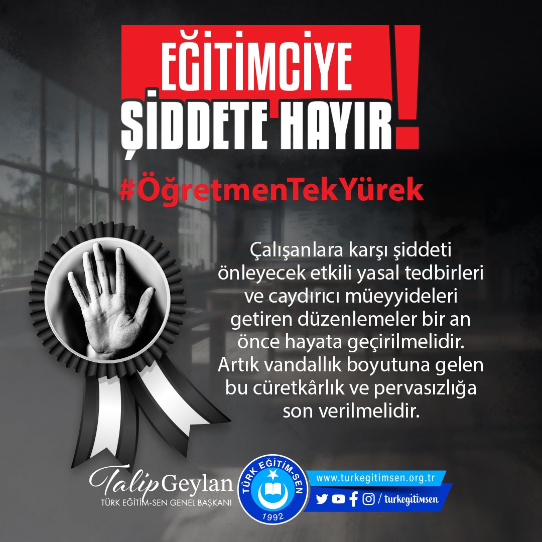 #ÖğretmenTekYürek Eğitimciye şiddete hayır !