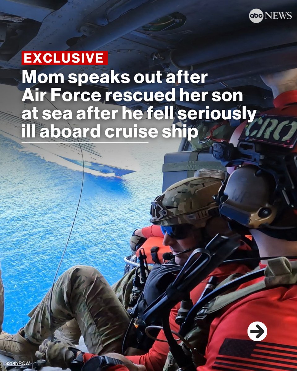 A mother from Massachusetts spoke exclusively to ABC News after her 12-year-old son was part of a high-stakes cruise ship rescue by the Air Force, hundreds of miles off shore. trib.al/sHbZ1Sq
