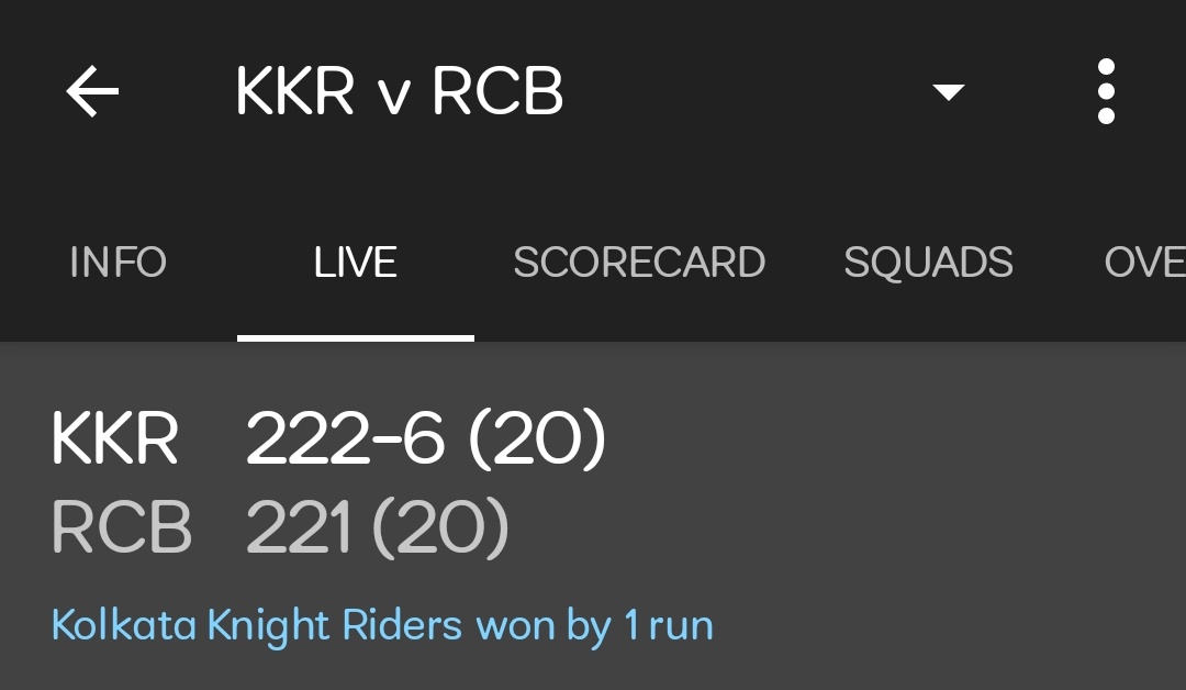 This KKR vs RCB match gonna haunt me for a while 😭 
Just 1 run man 1 freaking run 😔  and today we would've been in play-offs race 

#RCBvsPBKS #RCBvPBKS #ipl2024
