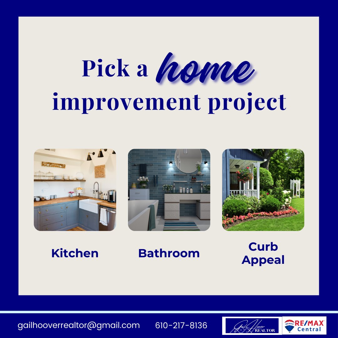 If you had to pick just one, what home improvement project would be at the top of your list?

-----------------------
Gail Hoover Realtor
☎️: 610-217-8136

#LehighValleyRealtor #LehighValley #sellyourhome