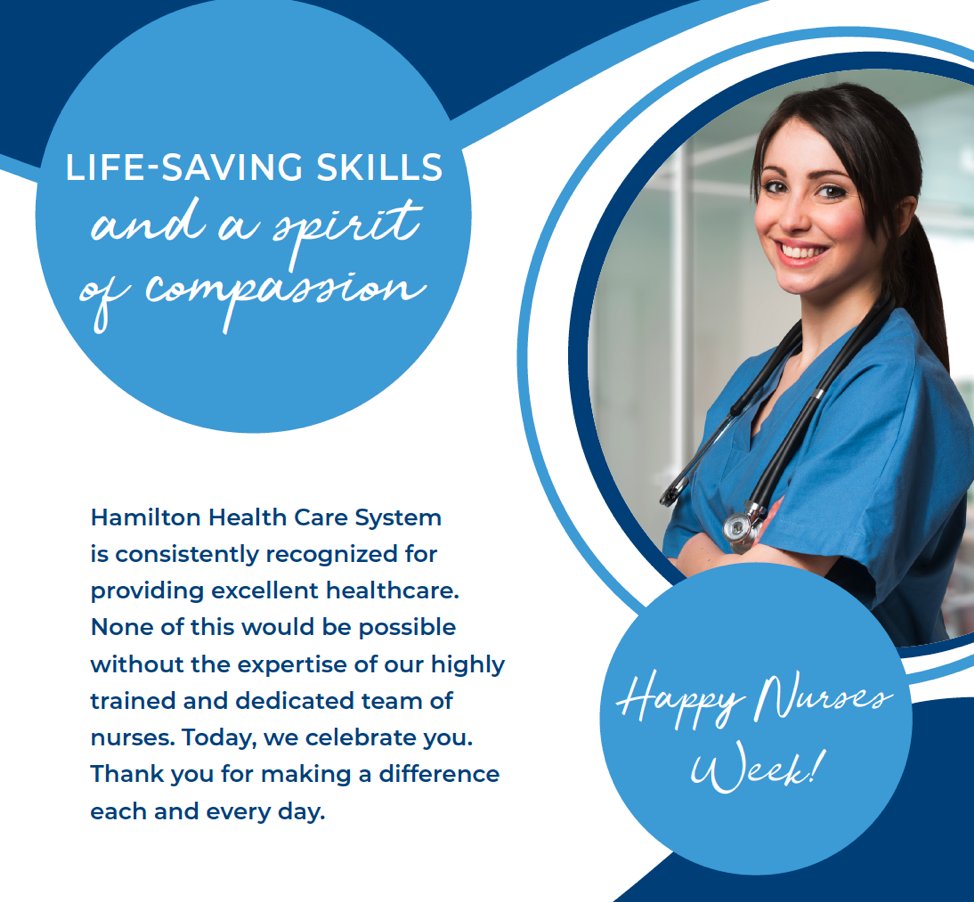 It's Nurses Week! Today, and every day, we celebrate the dedication, compassion, and resilience of our nurses across Hamilton Health Care System. Your tireless commitment to care makes a world of difference. Thank you, nurses, for all that you do!