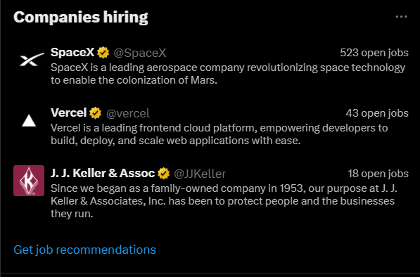 This is great, @SpaceX @vercel @JJKellerJobs - are you actually hiring for those positions, though? Like legitimately taking applications, and will be hiring someone within the next 30 days for the roles?
