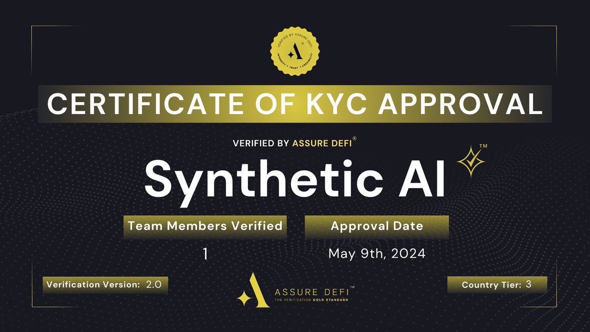 ♻️BREAKING NEWS♻️

We are proud to announce that our KYC has been APPROVED by The Verification Gold Standard, <a href="/AssureDefi/">Assure DeFi</a> 

We believe such steps contribute to building a strong community where everyone can be assured of the honesty and transparency of our project. We aim to