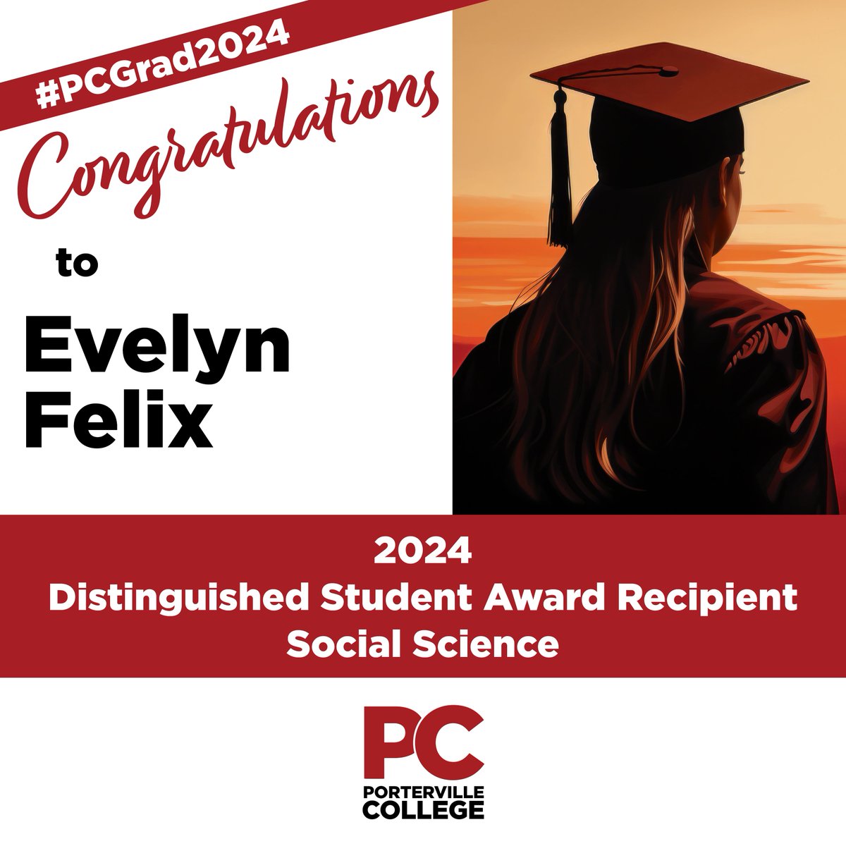 Congratulations to Evelyn Felix -- 2024 Distinguished Student Award Recipient in Social Science! #PCGrad2024 #PCStudentSuccess