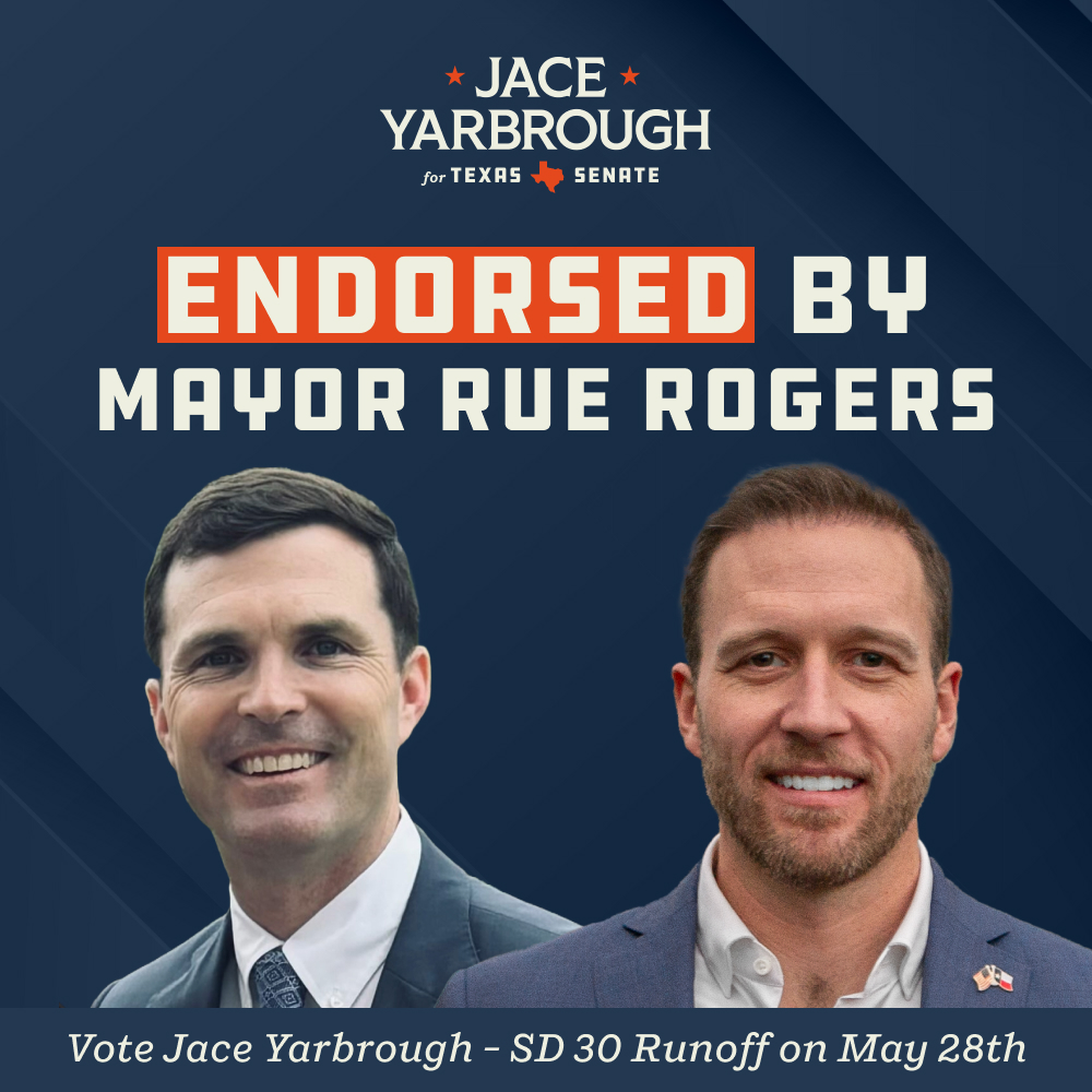 Honored to be endorsed by Olney Mayor Rue Rogers! Trusted rural community leaders throughout #SD30 are joining our team every day!

Early voting: May 20–24
Election day: May 28