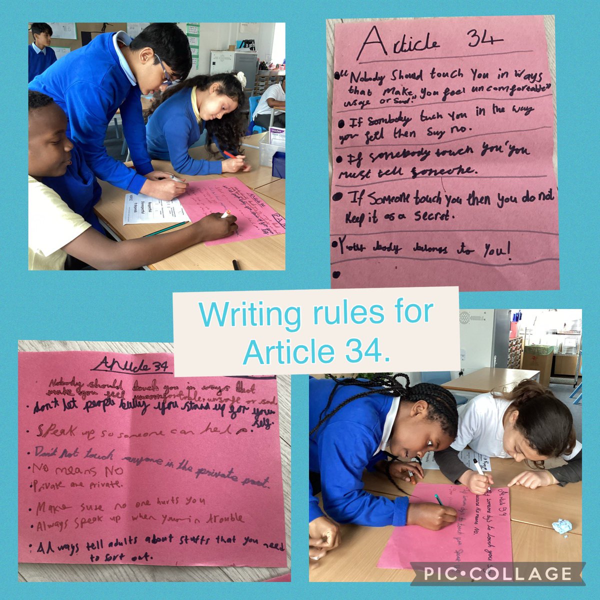 Year 5 have been writing some rules on Article 34 of the UNCRC.