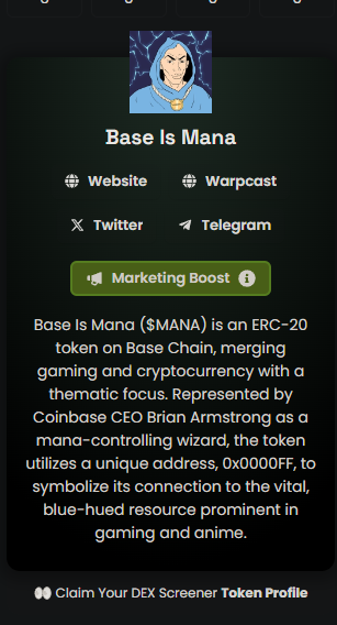 BaseIsMana's tweet photo. $MANA DexScreener Marketing Boost live!

Chart: https://t.co/mBZRqiZwcx https://t.co/rX9aYIJWjW