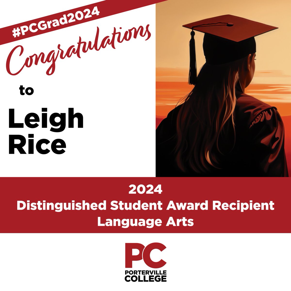 Congratulations to Leigh Rice -- 2024 Distinguished Student Award Recipient in Language Arts! #PCGrad2024 #PCStudentSuccess