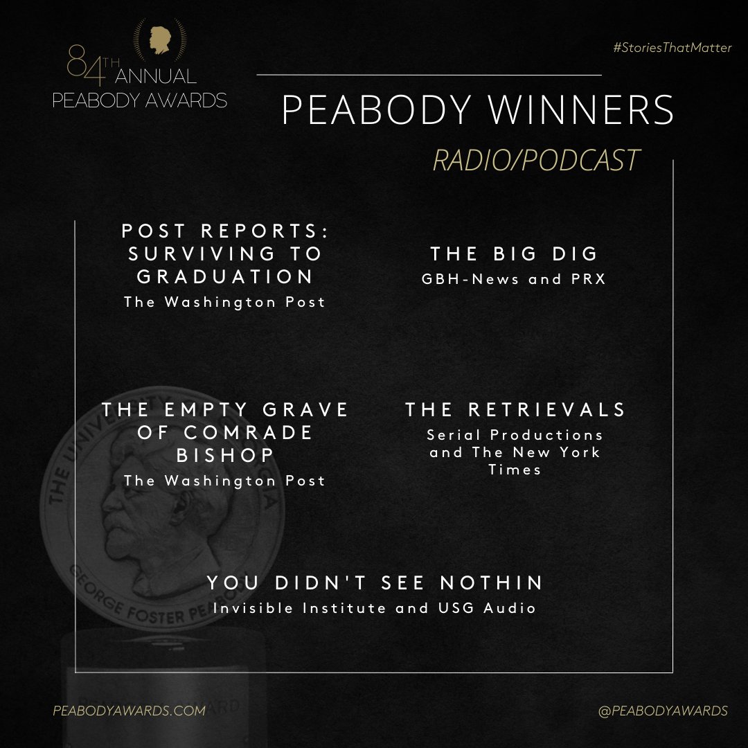 Did you know that the first #PeabodyAwards were issued in 1941 for excellence in radio programming broadcast? Radio, and its contemporary evolutionary convergence into podcasts, holds a special place in Peabody lore. We're honored to award these radio/podcast winners for their