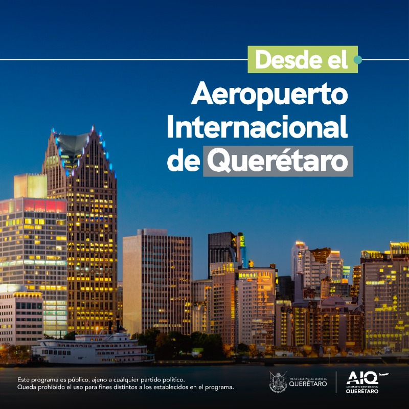 AIQ_MX's tweet photo. ¡Detroit a un vuelo de distancia con Aeroméxico! Despega desde el Aeropuerto Internacional de Querétaro y explora la ciudad que vio crecer la industria automovilística. Compra tus boletos en https://t.co/NViknOu4rp