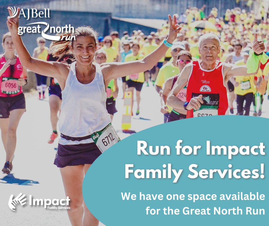 Do you want to take part in the Great North Run? We have one space available to run for our charity, Impact Family Services! #SouthTyneside #DomesticAbuse 1/3