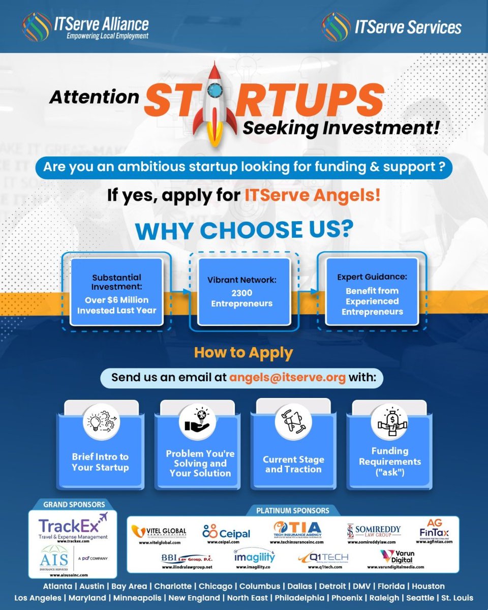 Ready to take your startup to the next level? Apply to ITServe Angels for the funding and support you need to succeed

Email: angels@itserve.org

#ITServeAlliance #ITServeServices #ITSS #Business #Industry #Sharing #SuccessStories #IndustryTrends #ITServe  #Businesses #Solutions
