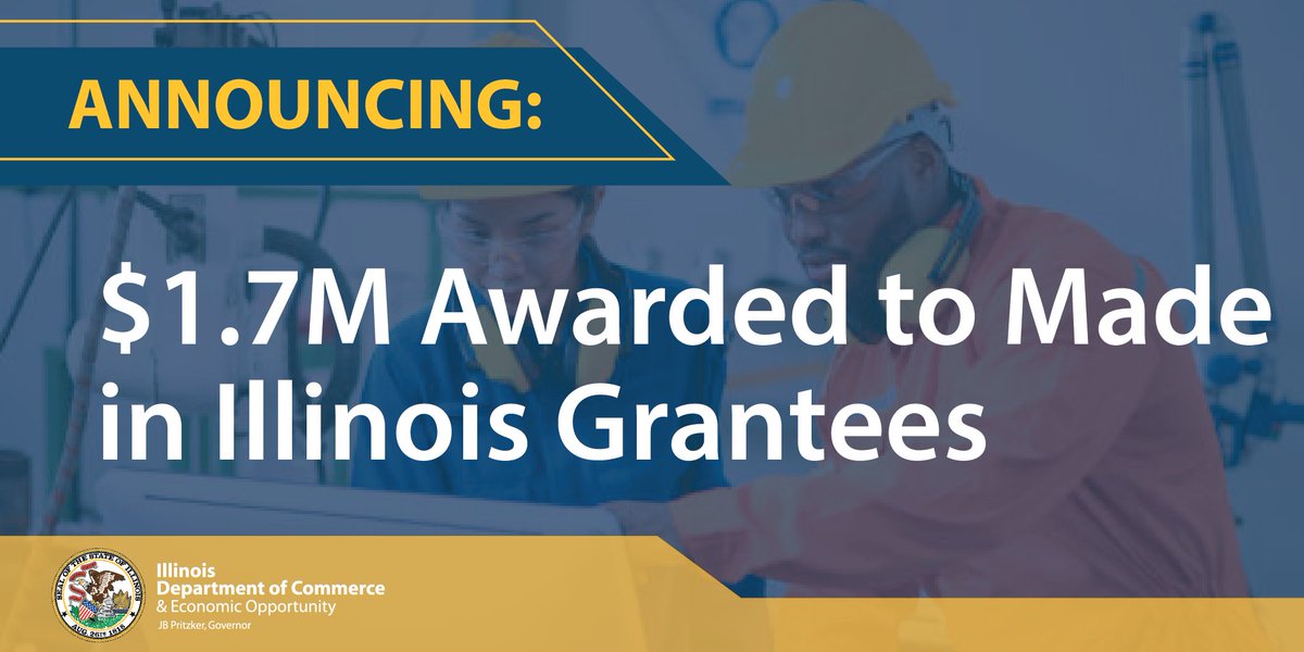 40 small & mid-sized manufacturers across Illinois have been awarded grant funding through the $1.7M #MadeInIllinois Grant Program to support innovation & strategic advancements in #manufacturing Learn more: bit.ly/3wtSmHo