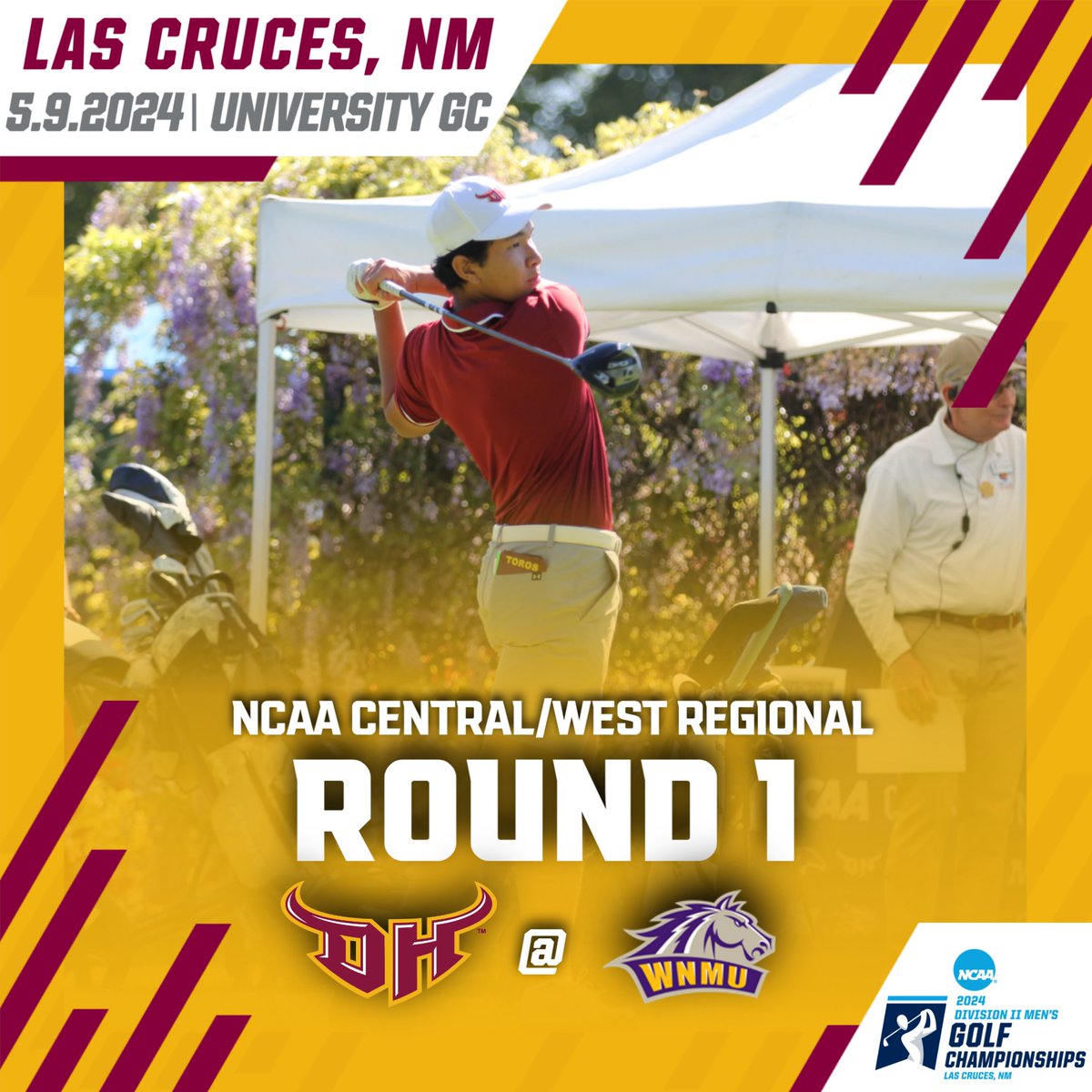 Francis Bautista tees off for Round 1 as he represents @CSUDHgolf today at the NCAA Central/West Region in Las Cruces, NM!