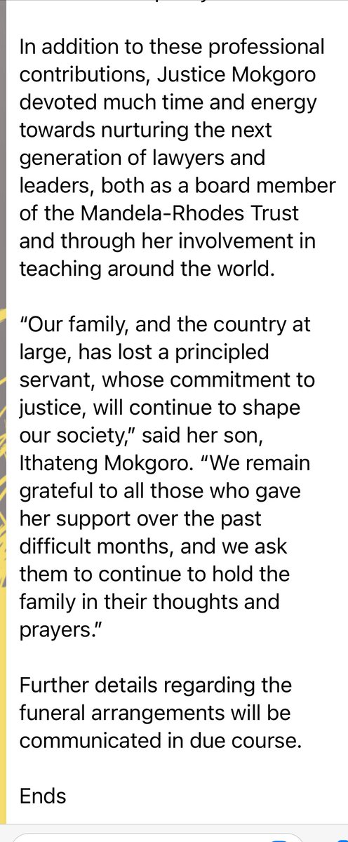 Tragic news. Retired ConCourt Justice Yvonne Mokgoro’s family have confirmed her passing in hospital, after a car accident in April 2023. South Africa has lost truly extraordinary and exceptional woman. May she rest in eternal peace. 💔💔💔