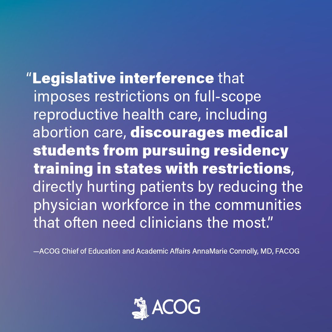 New @AAMCtoday data show that in the 2024 match cycle, medical students were less likely to apply to #ObGyn programs in states with abortion bans or restrictions—even though the overall number of applicants to the field increased. Read our full statement: acog.org/news/news-rele…