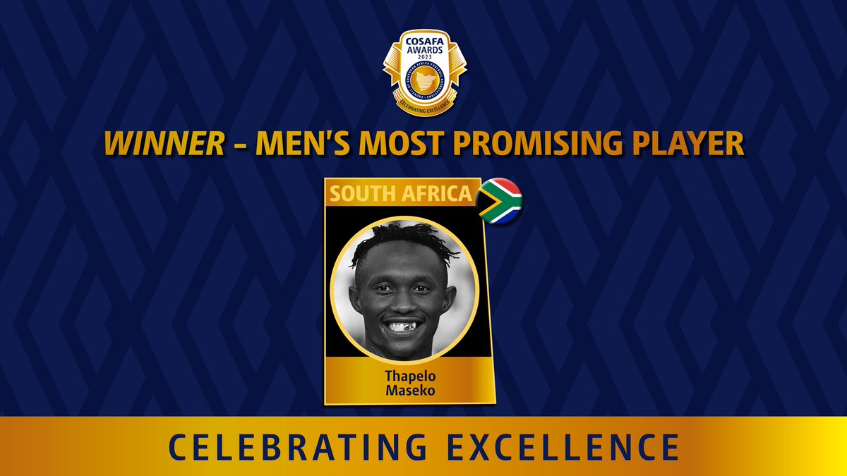 Winner of the 2023 COSAFA Men’s Most Promising Player

Thapelo Maseko South Africa 🇿🇦 

Follow the #COSAFAAwards2023 live! 
YouTube: tinyurl.com/y99fs46h