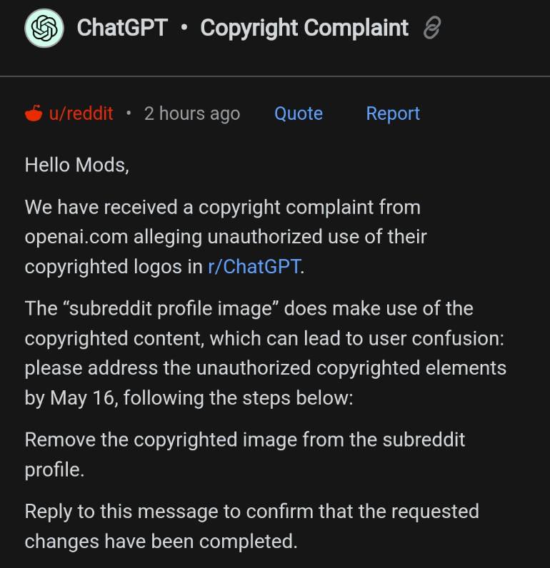 This is funny. @OpenAI, who scraped the entire internet to build its product is now enforcing copyright via notices. They still don’t give credit for stealing content from everyone, yet now acting like holier-than-thou 😂 reddit.com/r/ChatGPT/comm…