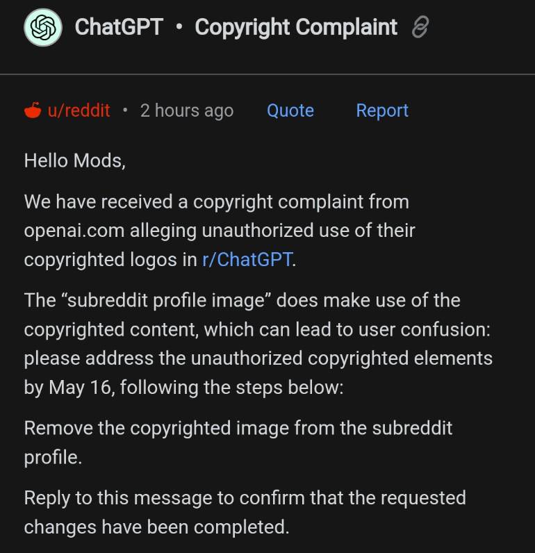 This is funny. <a href="/OpenAI/">OpenAI</a>, who scraped the entire internet to build its product is now enforcing copyright via notices. They still don’t give credit for stealing content from everyone, yet now acting like holier-than-thou 😂 reddit.com/r/ChatGPT/comm…