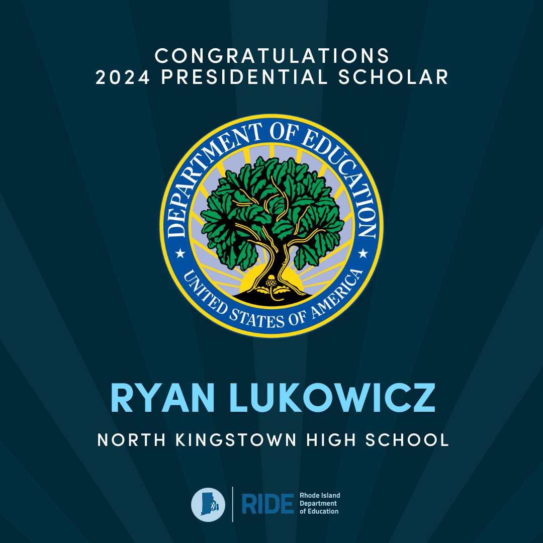 Congratulations to North Kingstown High School’s Ryan Lukowicz and @PortsmouthHS_RI’s Margaret Lauder on being named 2024 U.S. Presidential Scholars! Awarded by @usedgov, recipients are recognized for their academic excellence. Read more: bit.ly/3UQdnpd