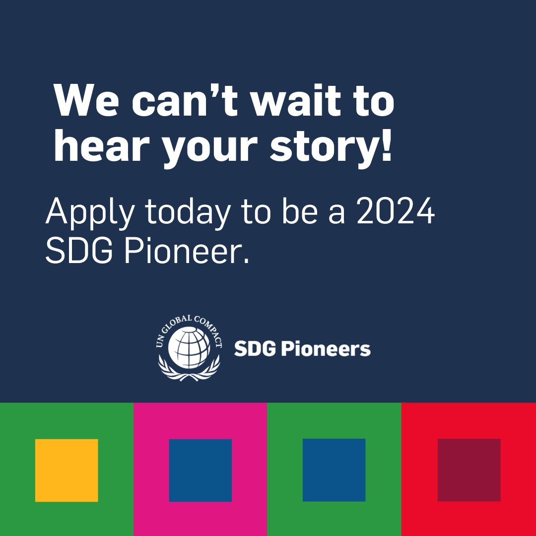 SDG Pioneers are bold innovators making a difference for people, the planet and communities by leveraging business as a force for good. Apply today to be recognized as a 2024 SDG Pioneer. Only 8 days left to apply: unglobalcompact.org/sdgs/sdgpionee…