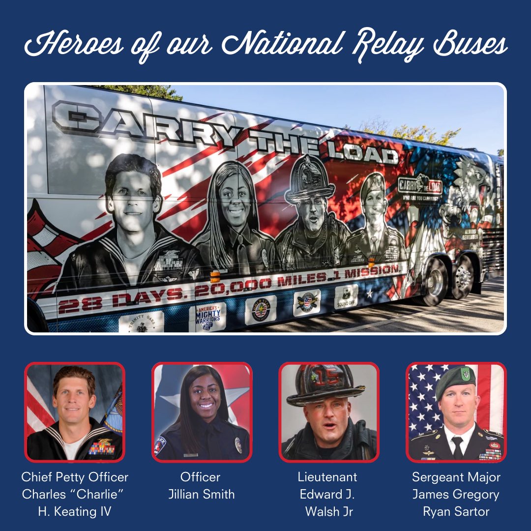 Every year, #CarryTheLoad features individuals on the National Relay buses to represent the fallen heroes who have made the ultimate sacrifice. This year is no different, and we want to share a little bit about this year's heroes. #ThankYouForYourService #MemorialMay