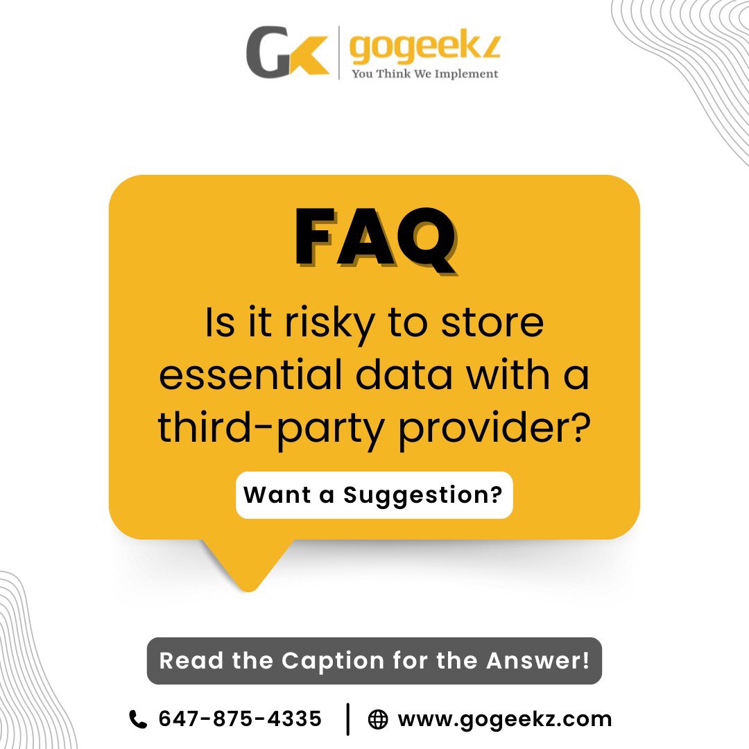 It is not inherently risky to store data with a third party provider for two reasons- the data is encrypted, and the provider is not motivated to damage its reputation.
#frequentlyaskedquestions #askquestions #canada #toronto #ontario #florida #texas #usa #gogeekz