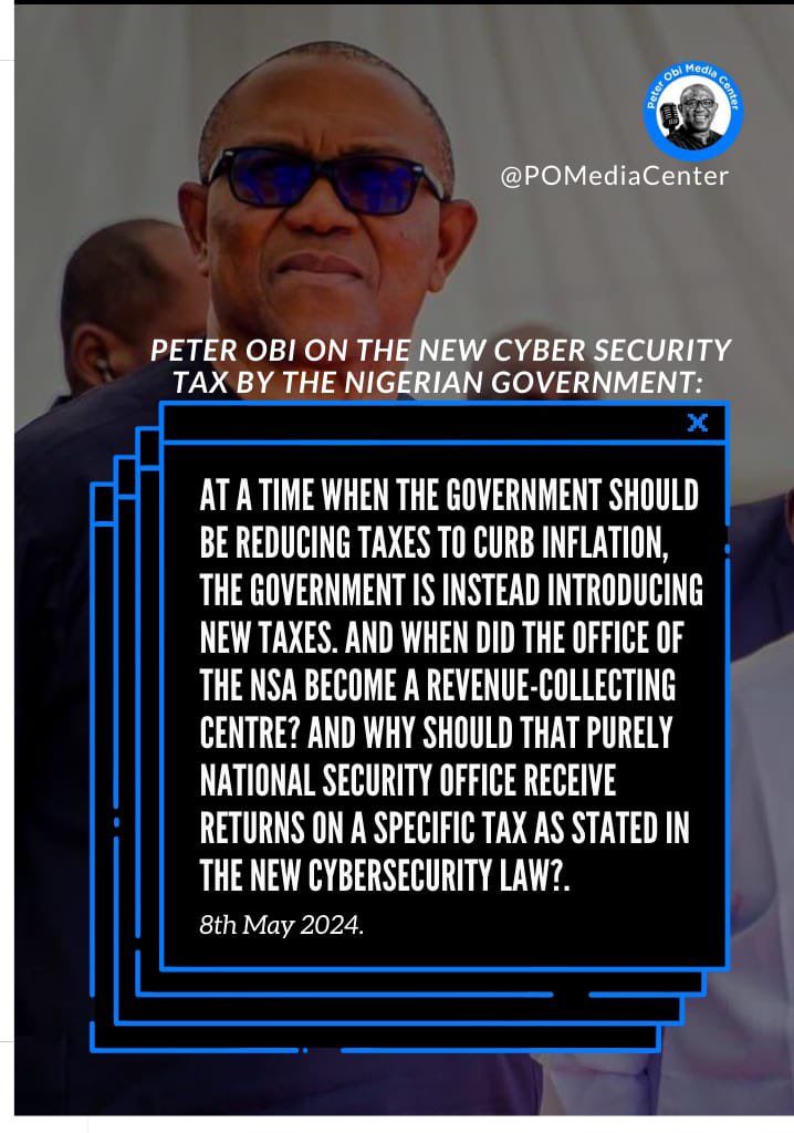 His Excellency @PeterObi words on the New Cyber Security Tax by the Nigerian Government. 👇🏾👇🏾👇🏾 #PeterObiObidientMediaCenter