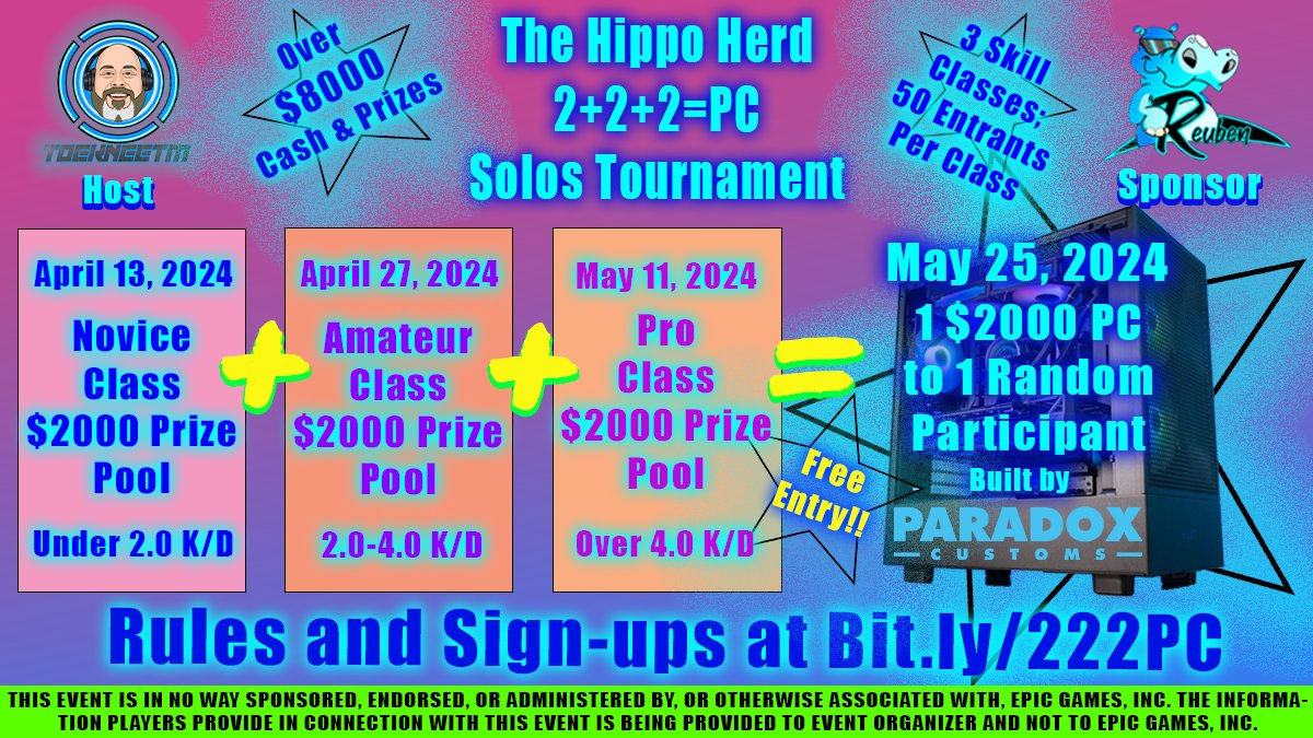 If you have applied for the Hippo Herd 2+2+2=PC Solos Tournament Final Pro class, please check your email for the discord channel and final notes. If you applied and have not participated yet in any of the 3 skill classes and didn't get an email please feel free to dm me. Thanks!